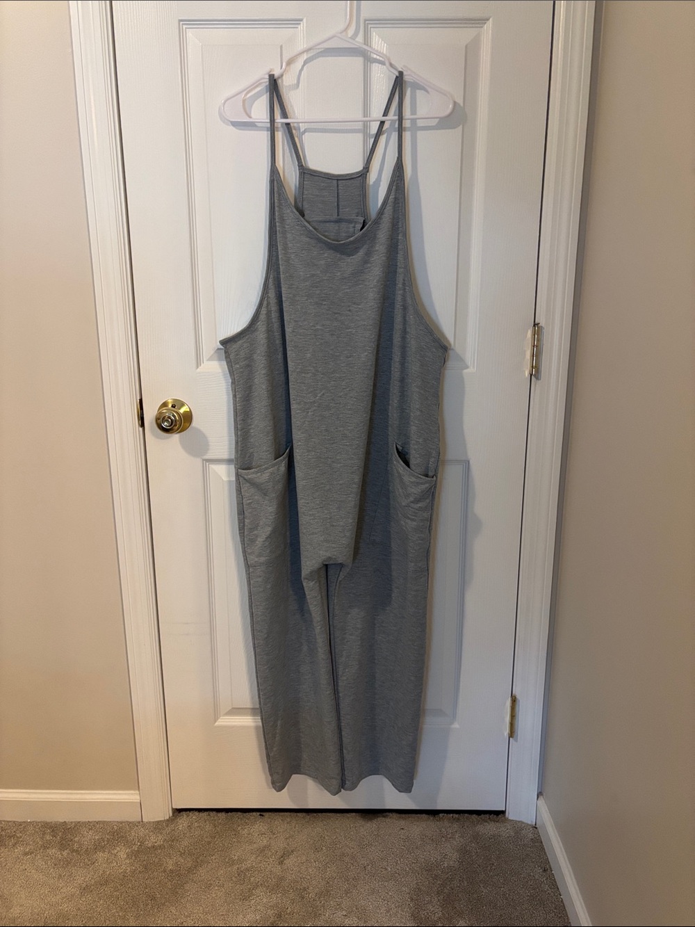 Gray Sleeveless Wide-Leg Jumpsuit with Pockets